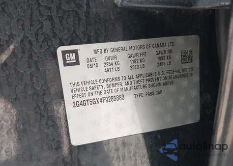 2015 Buick Regal Gs из США, поврежденный, VIN 2G4GT5GX4F9285883